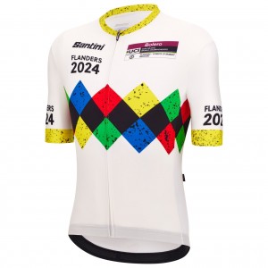 Abbigliamento uomo Santini UCI Gravel World Championship Fiandre 2024 Maglia-Bianco