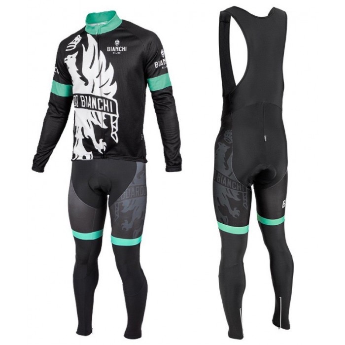 2016 Bianchi Milano Sorisole nero -verde Squadre Pro Abbigliamento Ciclismo Maglia Ciclismo Manica Lunga e Salopette Lunga 75224-AX