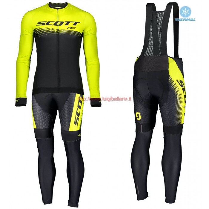 Completo Ciclismo 2019 Scott RC nero-giallo thermique Maglia Ciclismo Manica Lunga e Salopette Lunga