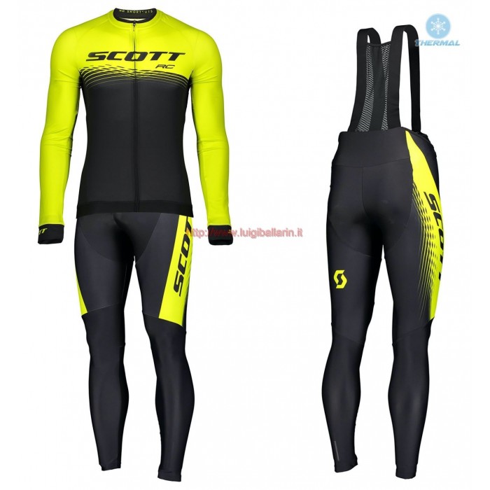 Completo Ciclismo 2019 Scott-RC PRO nero-giallo thermique Maglia Ciclismo Manica Lunga e Salopette Lunga