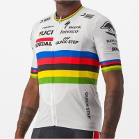 Soudal Quick-Step World Champion Rainbow Jersey 2023 Competizione Maglia da ciclismo a maniche corte Squadra di ciclismo professionale Soudal Quick-Step World Champion Rainbow Jersey 2023 Competizione Maglia da ciclismo a maniche corte Squadra di ciclismo professionale